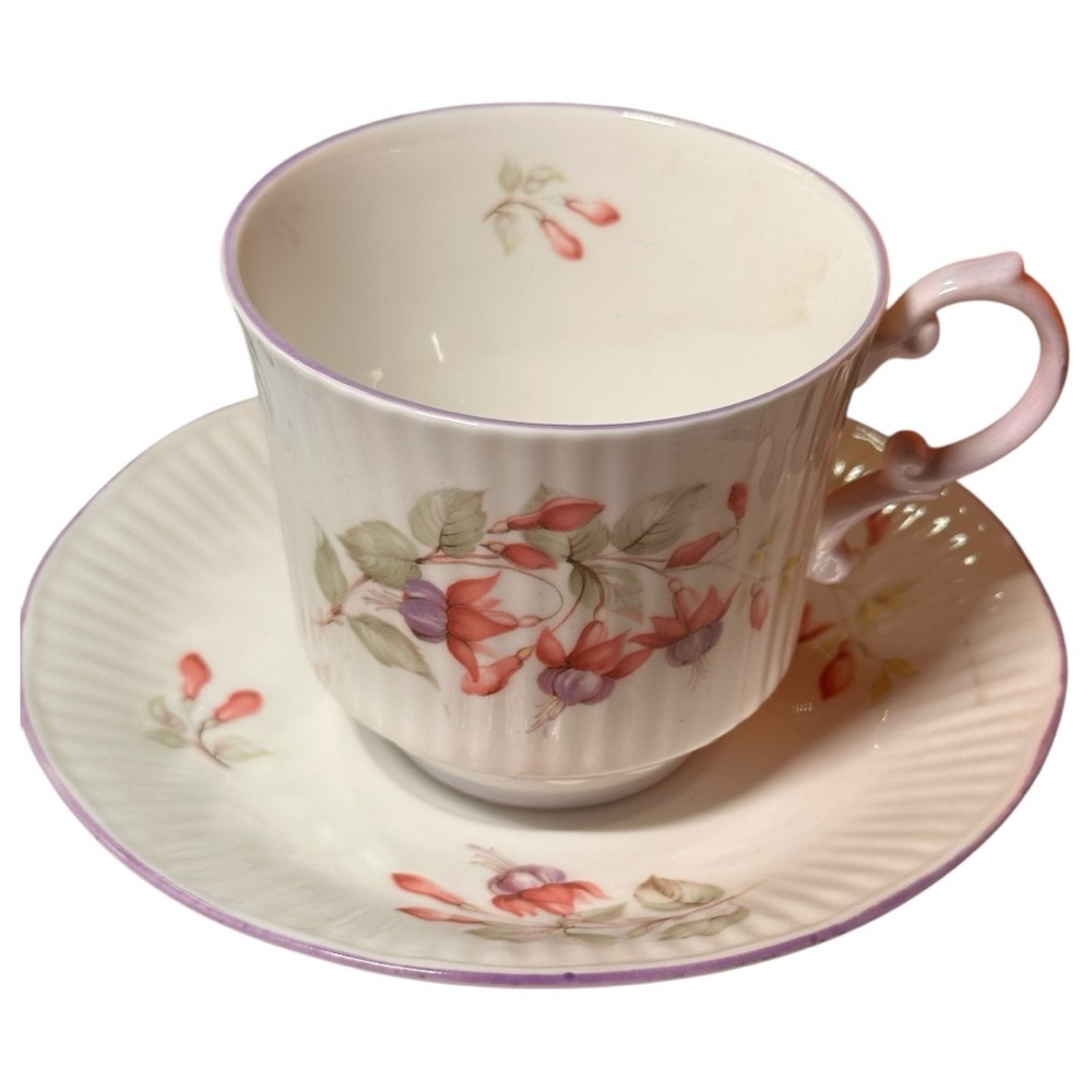 Vintage Queen's Rosina Pink and Purple Flower Tea Cup and Saucer (EUC)